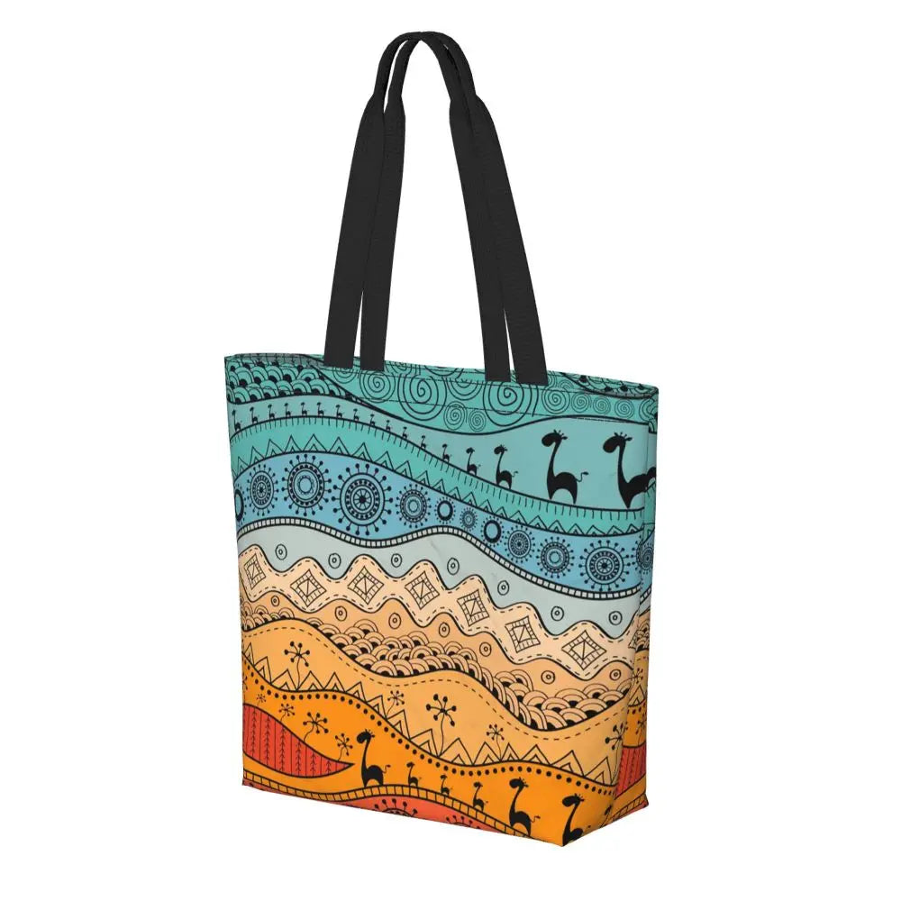 African Ankara Print Canvas Tote Bag | Washable Bohemian Shoulder Shopper