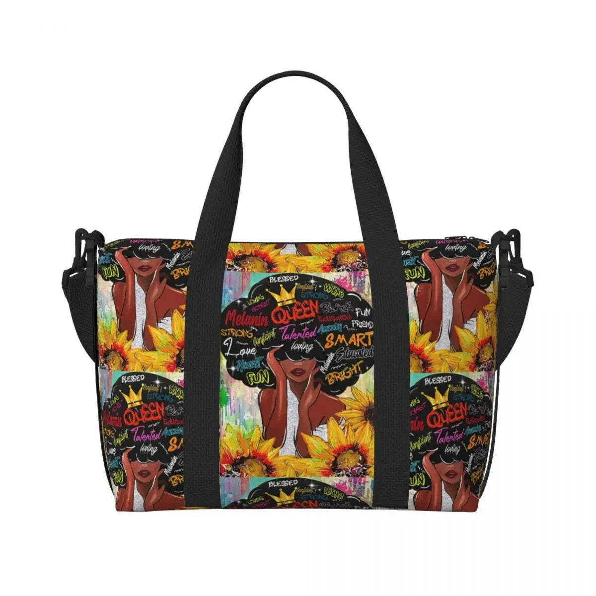 African American Woman Large Capacity Tote Bag | Beach, Gym & Travel Duffle