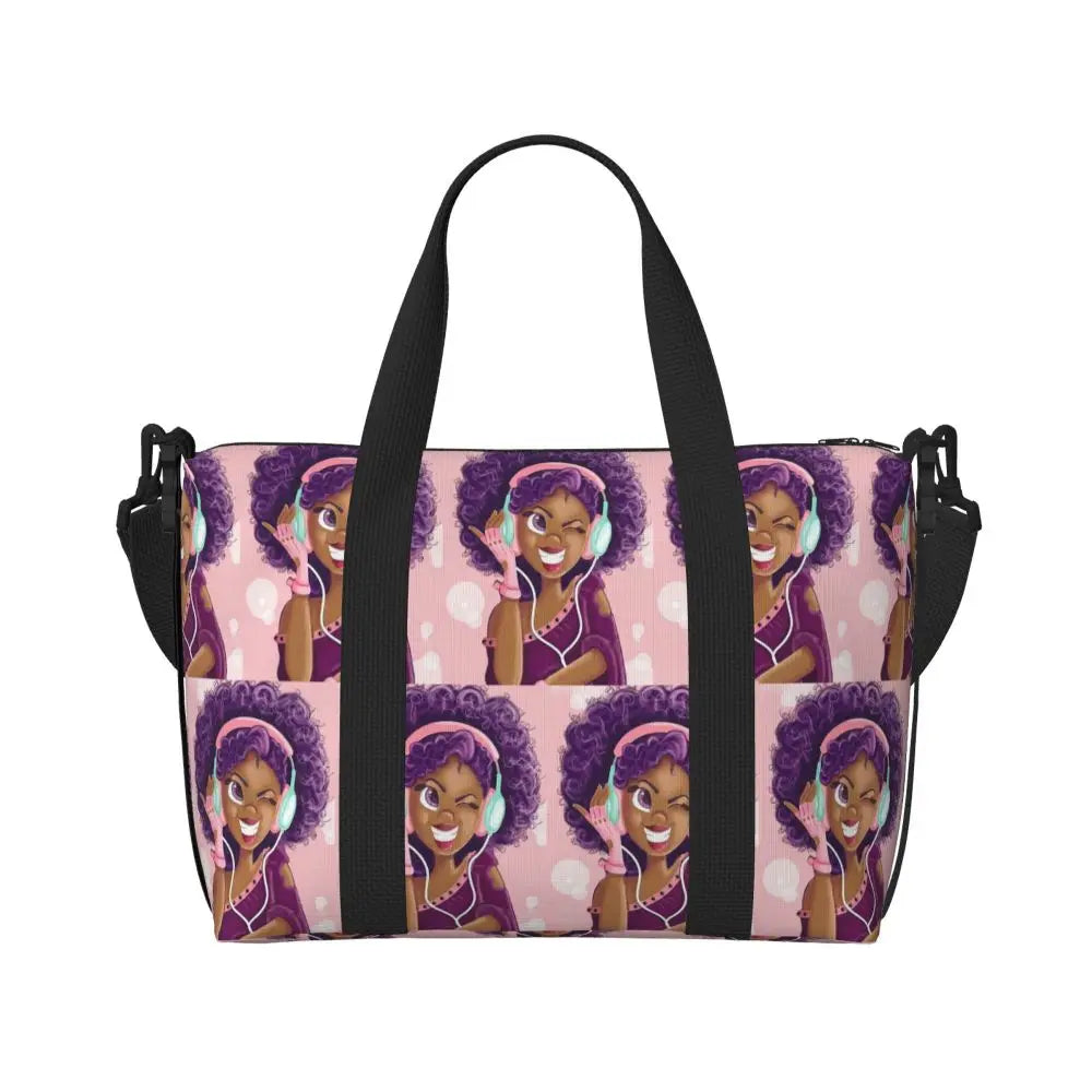 African American Woman Large Capacity Tote Bag | Beach, Gym & Travel Duffle