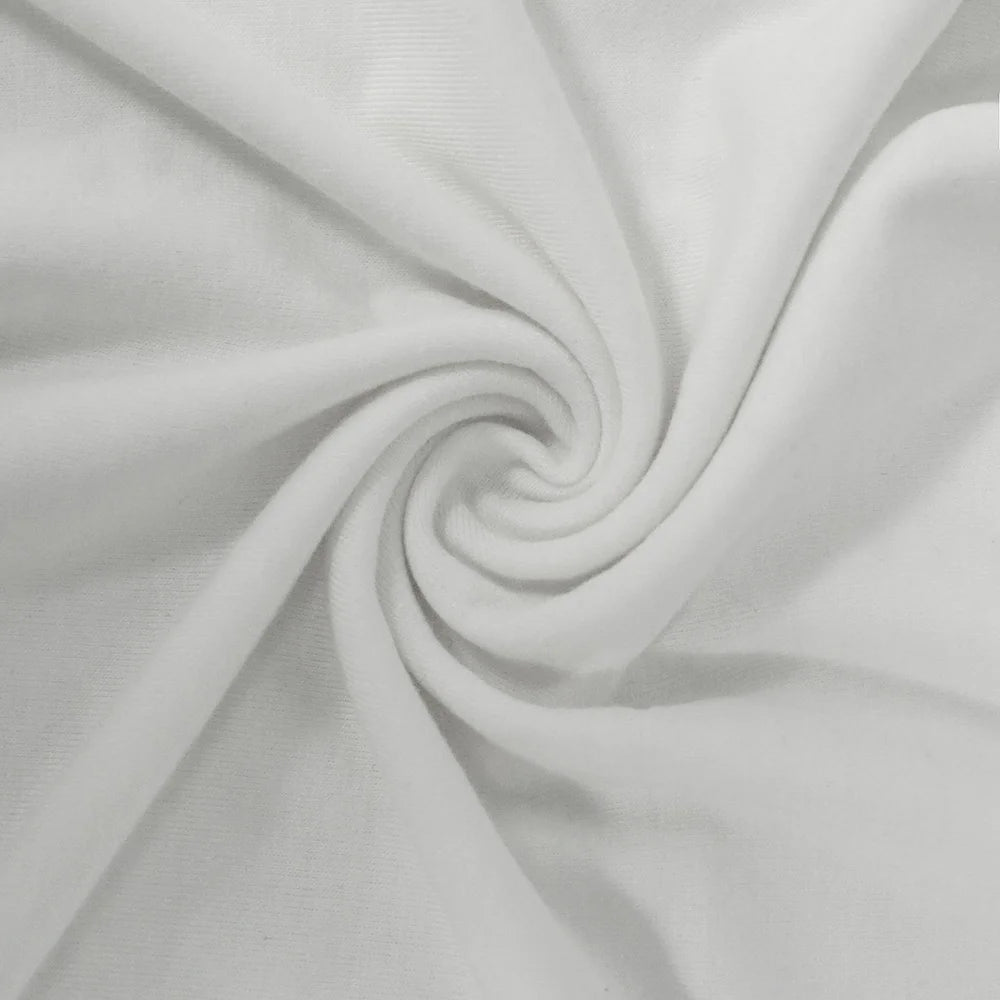 White women’s tank top fabric close-up with smooth textured knit folds