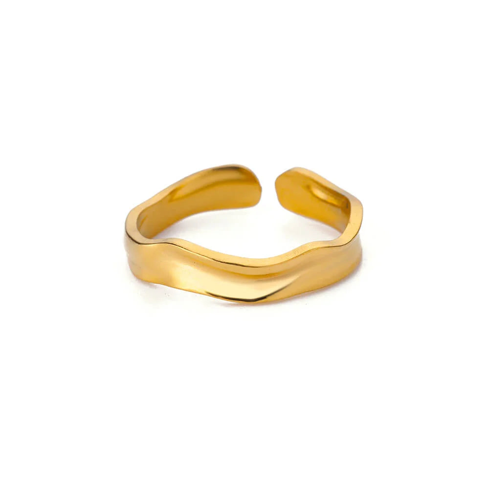 Zircon Geometric Ring Collection | 18K Gold-Plated Adjustable Stainless Steel Rings for Women