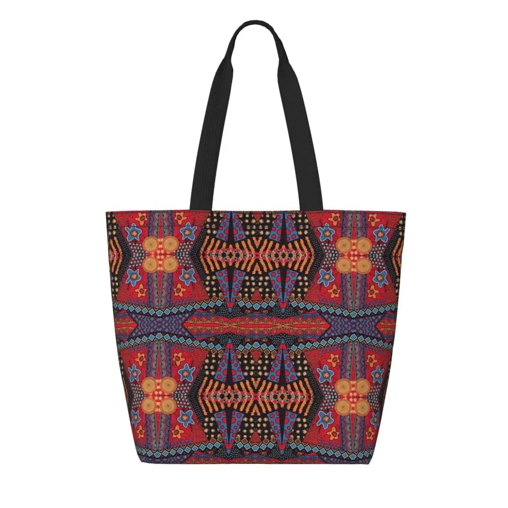 African Ankara Print Canvas Tote Bag | Washable Bohemian Shoulder Shopper