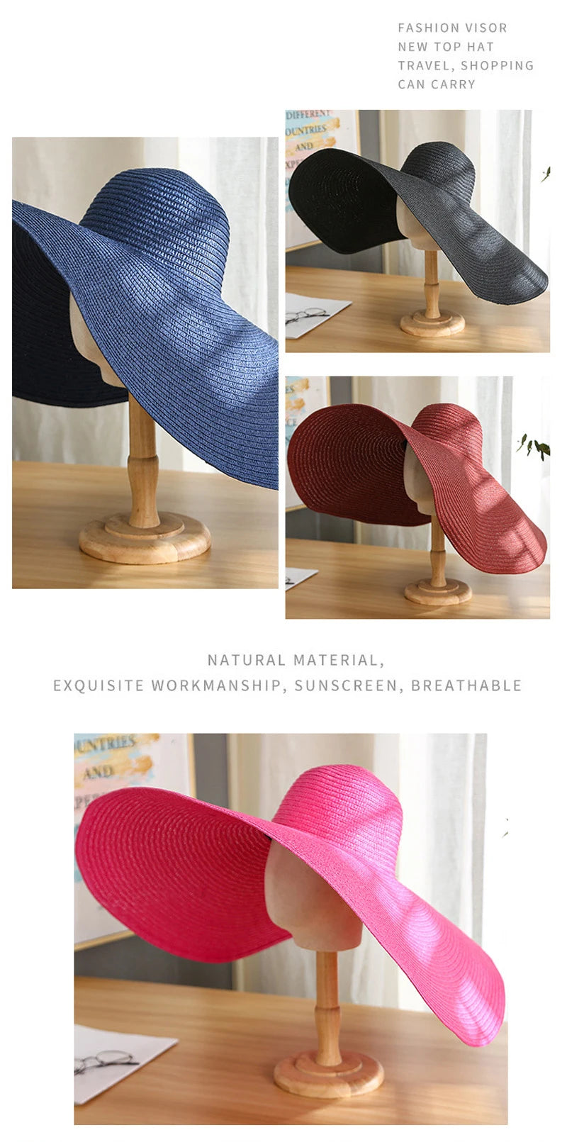 Oversized Wide Brim Foldable Straw Sun Hat