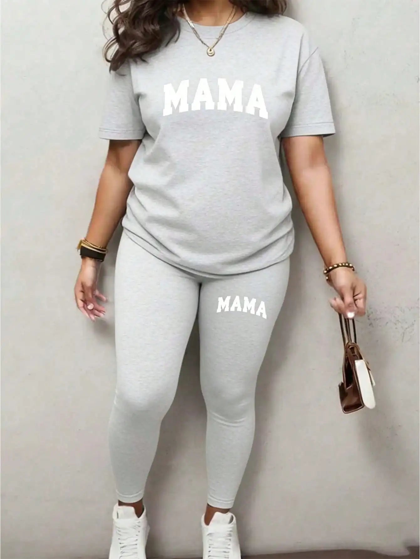 Letter Print T-Shirt & Pants Two-Piece Set