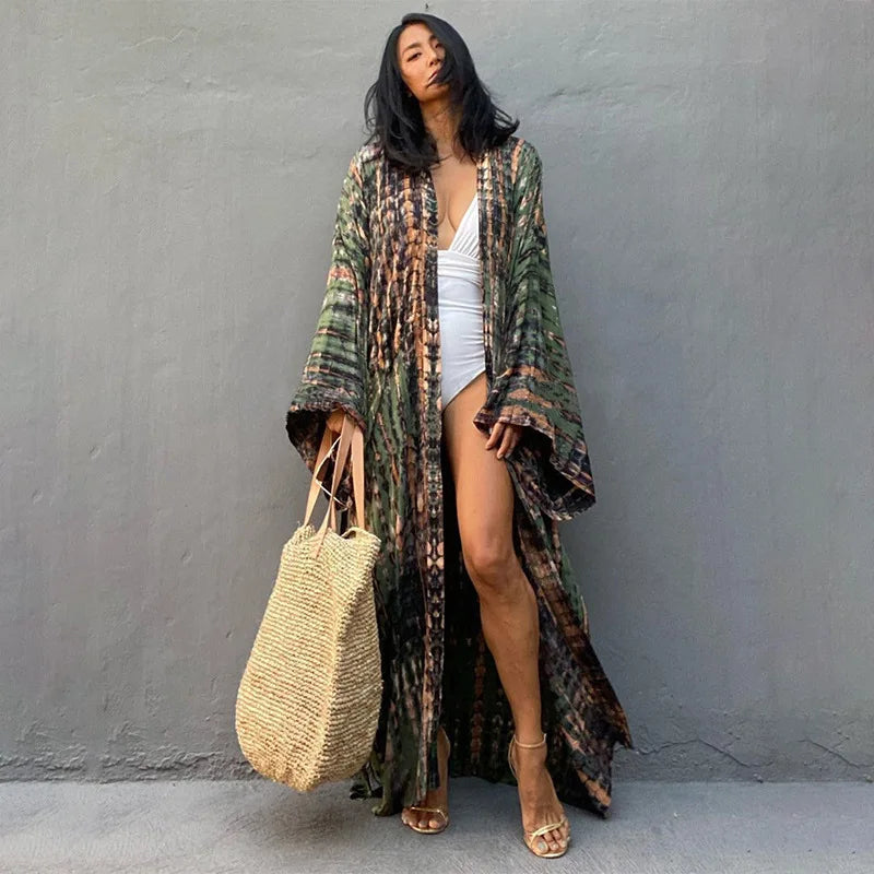Tie Dye Kimono Wrap Dress | Self-Belted Beach Cover-Up for Women