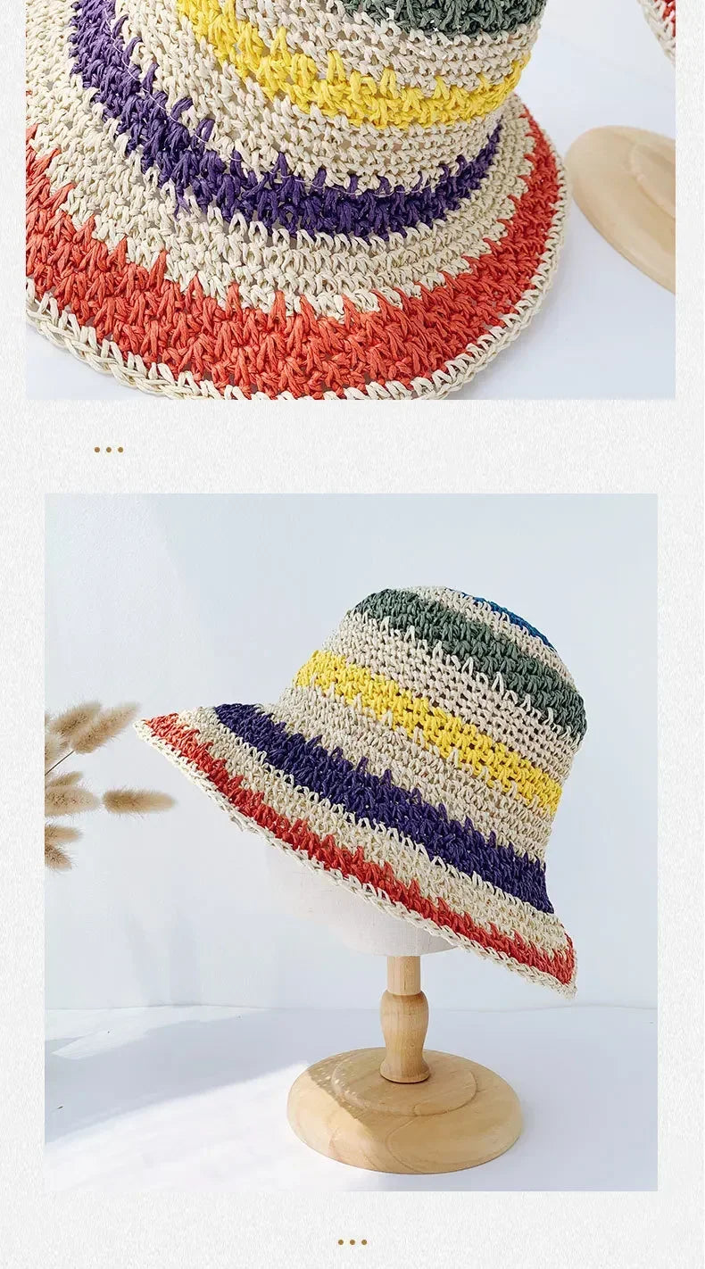 Rainbow Striped Crochet Bucket Hat | Boho Beach Sun Hat