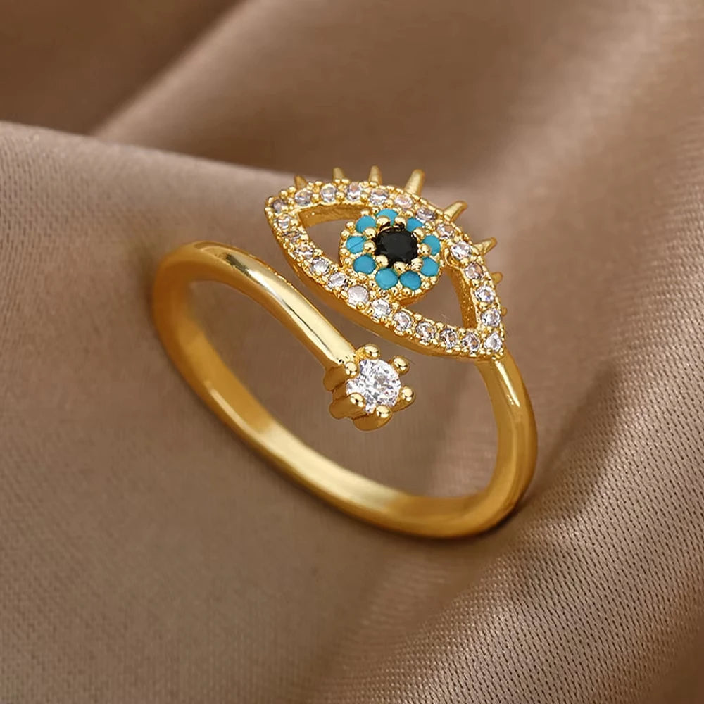 Zircon Geometric Ring Collection | 18K Gold-Plated Adjustable Stainless Steel Rings for Women