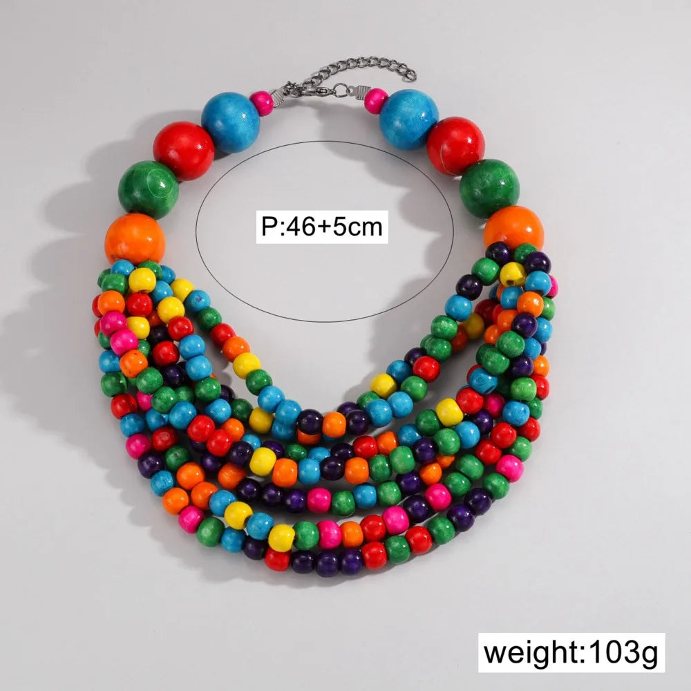 Handmade Multi-Layer Wooden Beaded Necklace | Boho African Ethnic Choker for Women