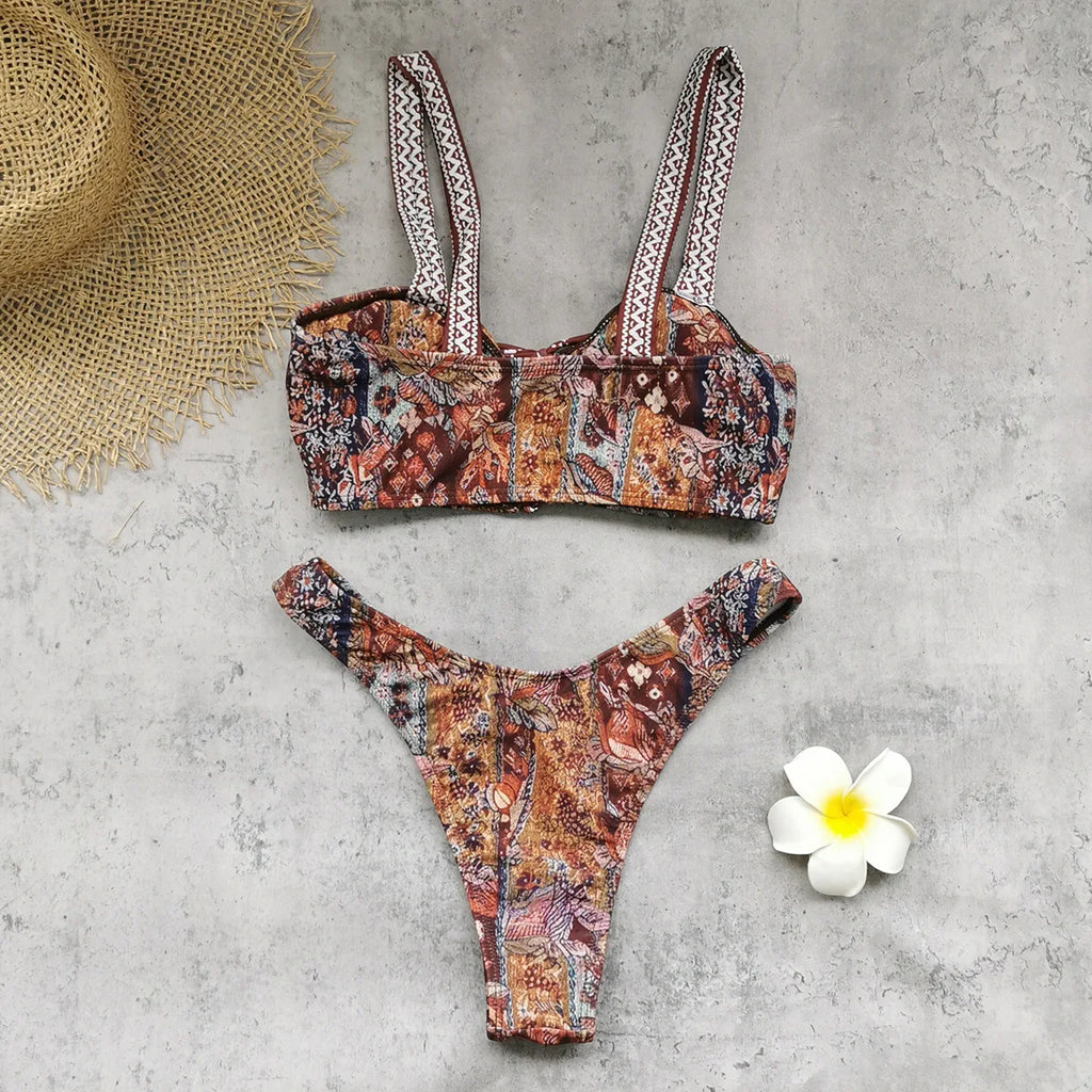 Women's Printed Strapped Bikini & Pants Set | 3-Piece Swimsuit with Cover-Up Pants | S–L