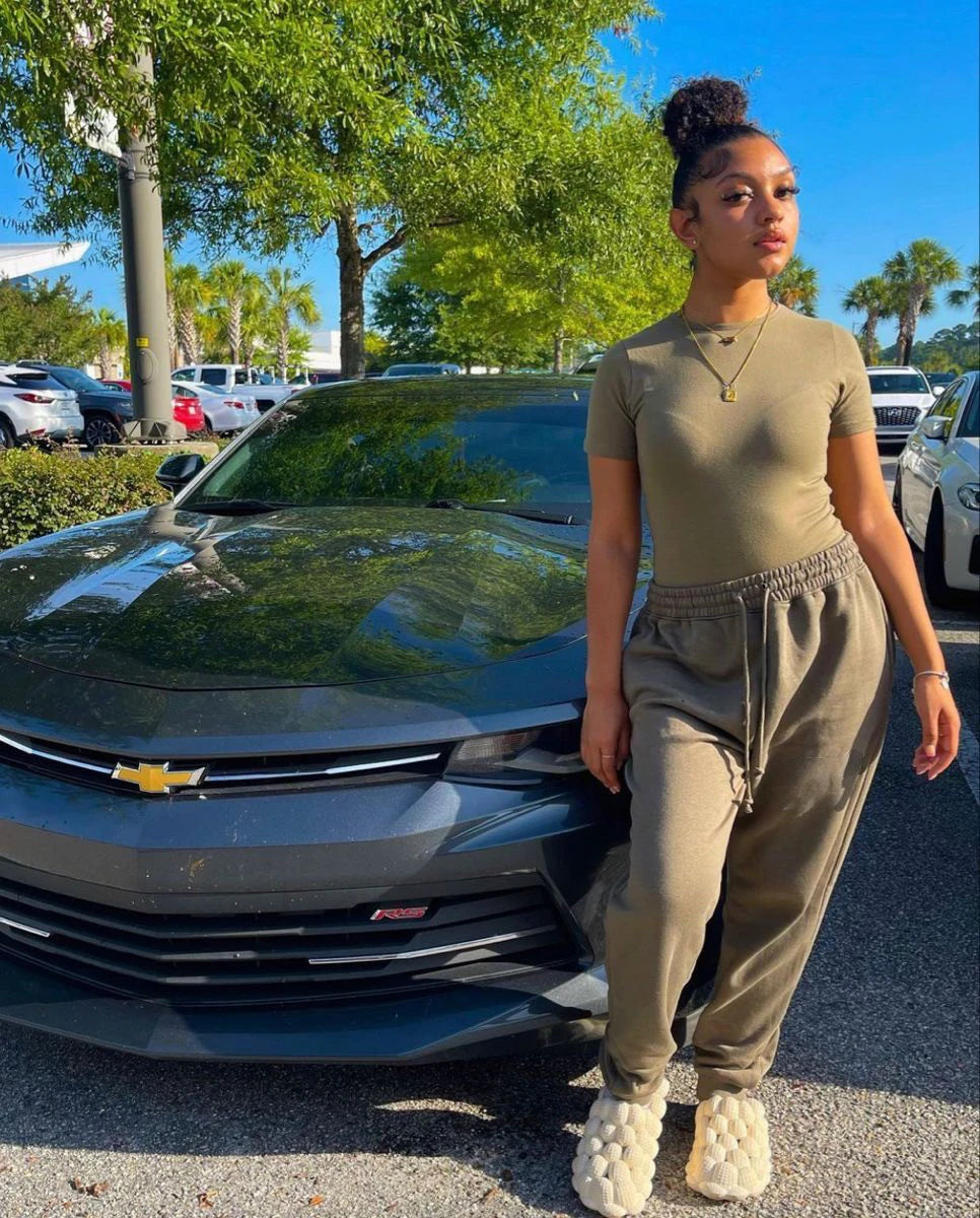 Solid Color Slim Tee & Jogger Pants Set