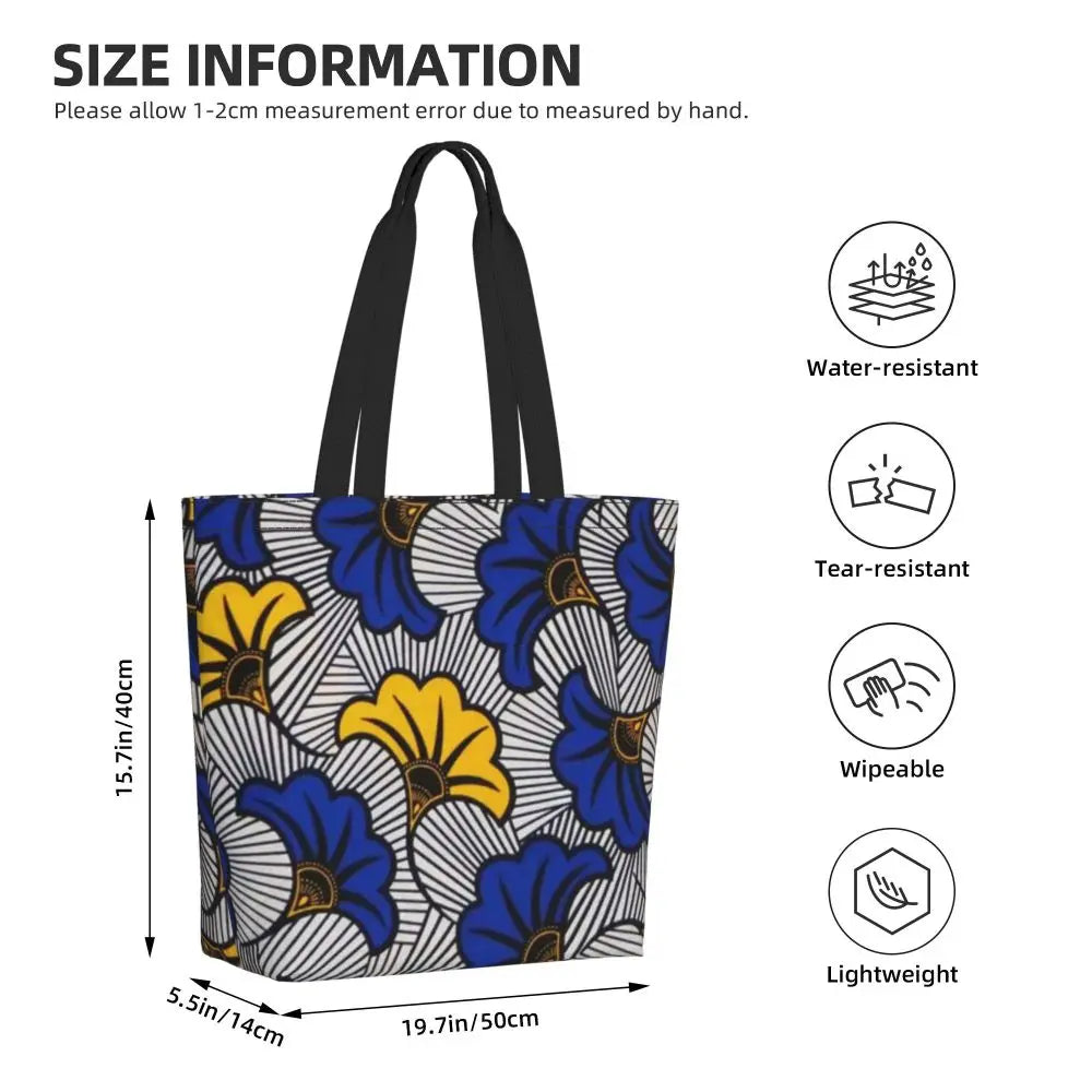 African Ankara Print Canvas Tote Bag | Washable Bohemian Shoulder Shopper