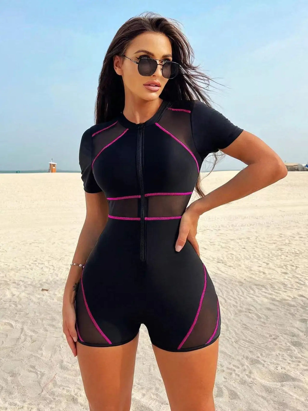 Crew Neck One-Piece Swimsuit | Solid Swimwear for Women