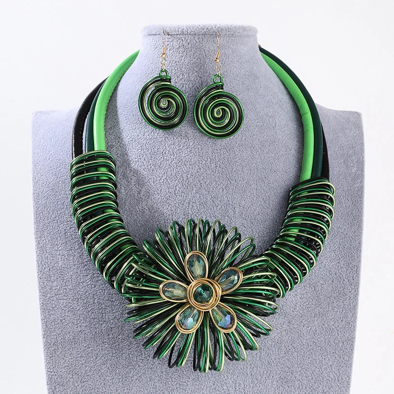 Floral African 4-Piece Jewelry Set | Necklace, Earrings & Bracelet for Women