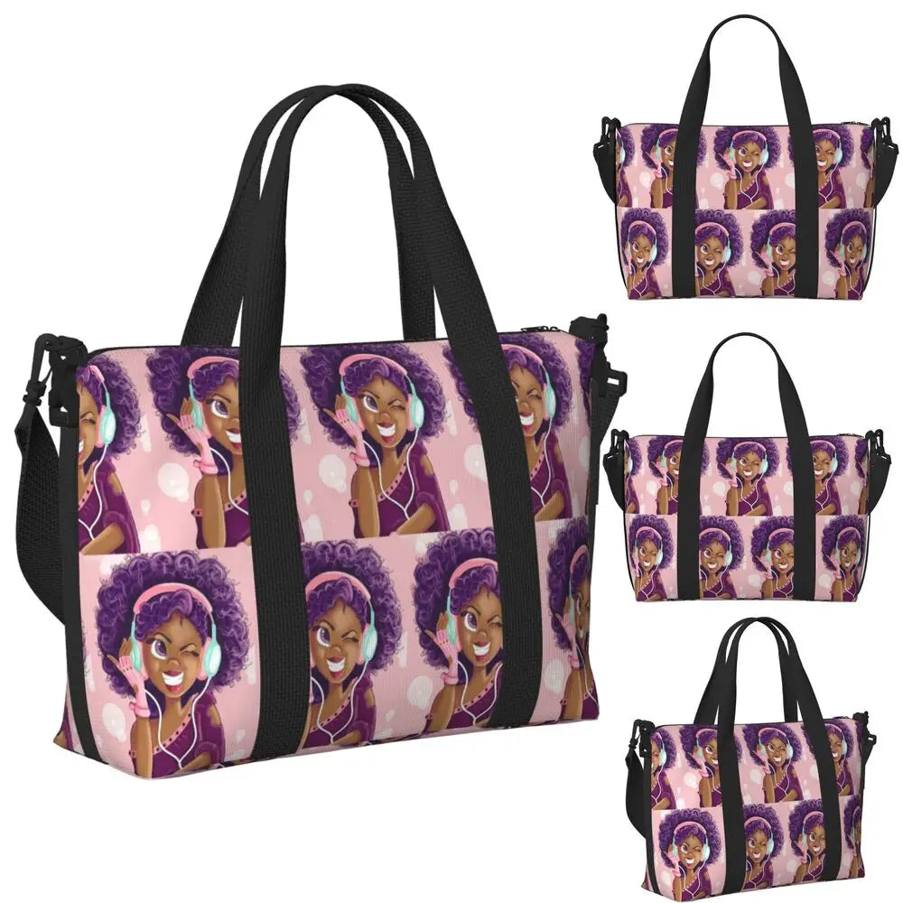 African American Woman Large Capacity Tote Bag | Beach, Gym & Travel Duffle