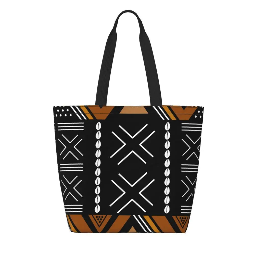 African Ankara Print Canvas Tote Bag | Washable Bohemian Shoulder Shopper