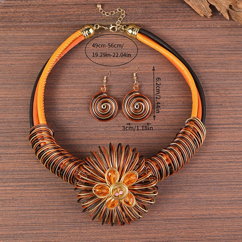 Floral African 4-Piece Jewelry Set | Necklace, Earrings & Bracelet for Women