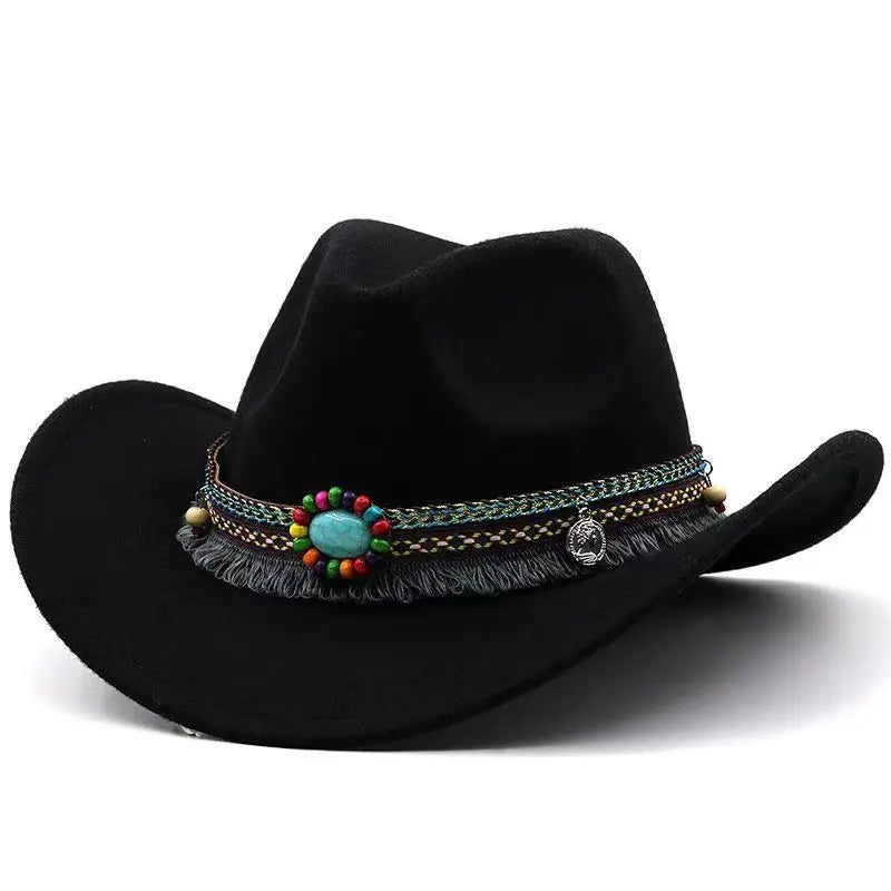 Wool Tassel Belt Western Fedora Hat