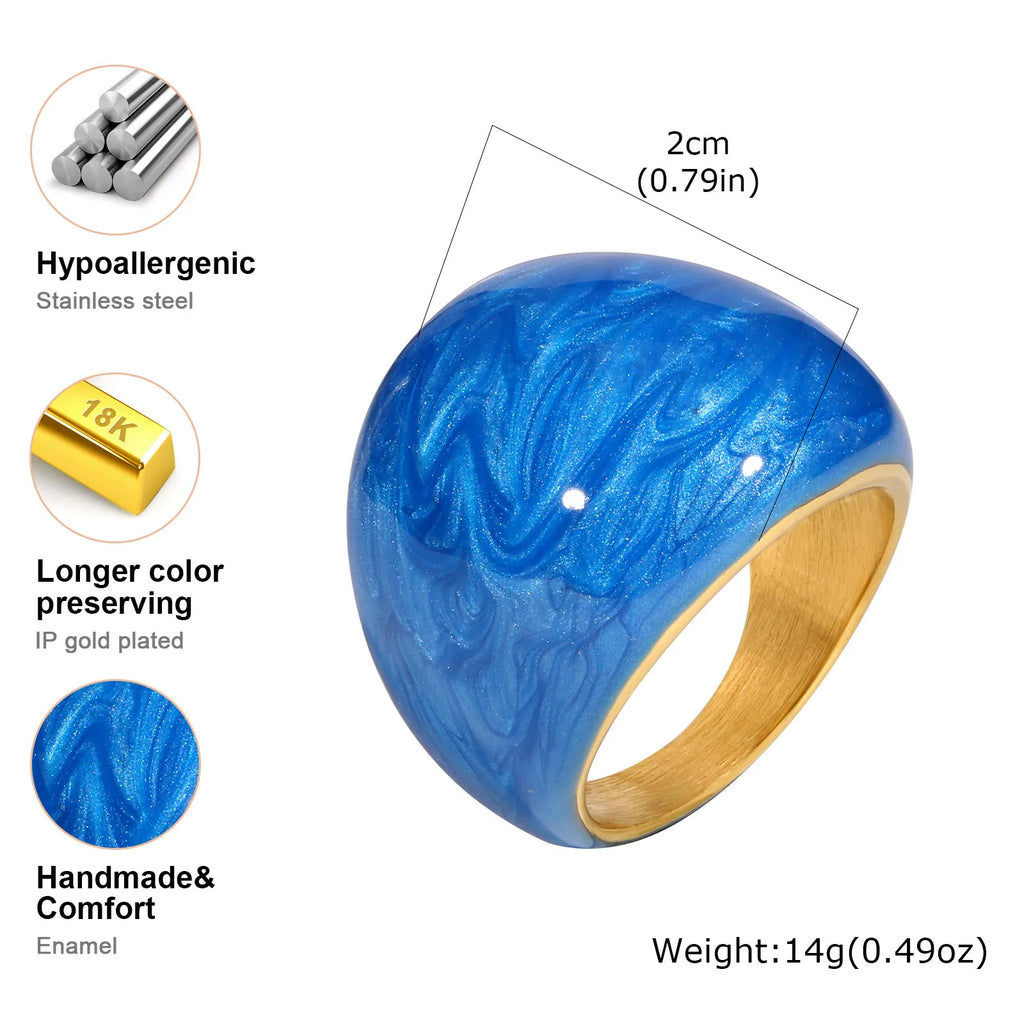 Chunky Enamel Crossover Ring | Bold Geometric Stainless Steel Stackable Ring for Women