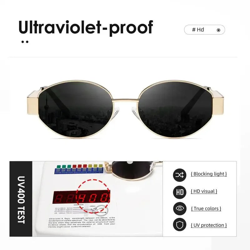 Trendy Oval Sunglasses | Metal Frame UV400 Shades for Women