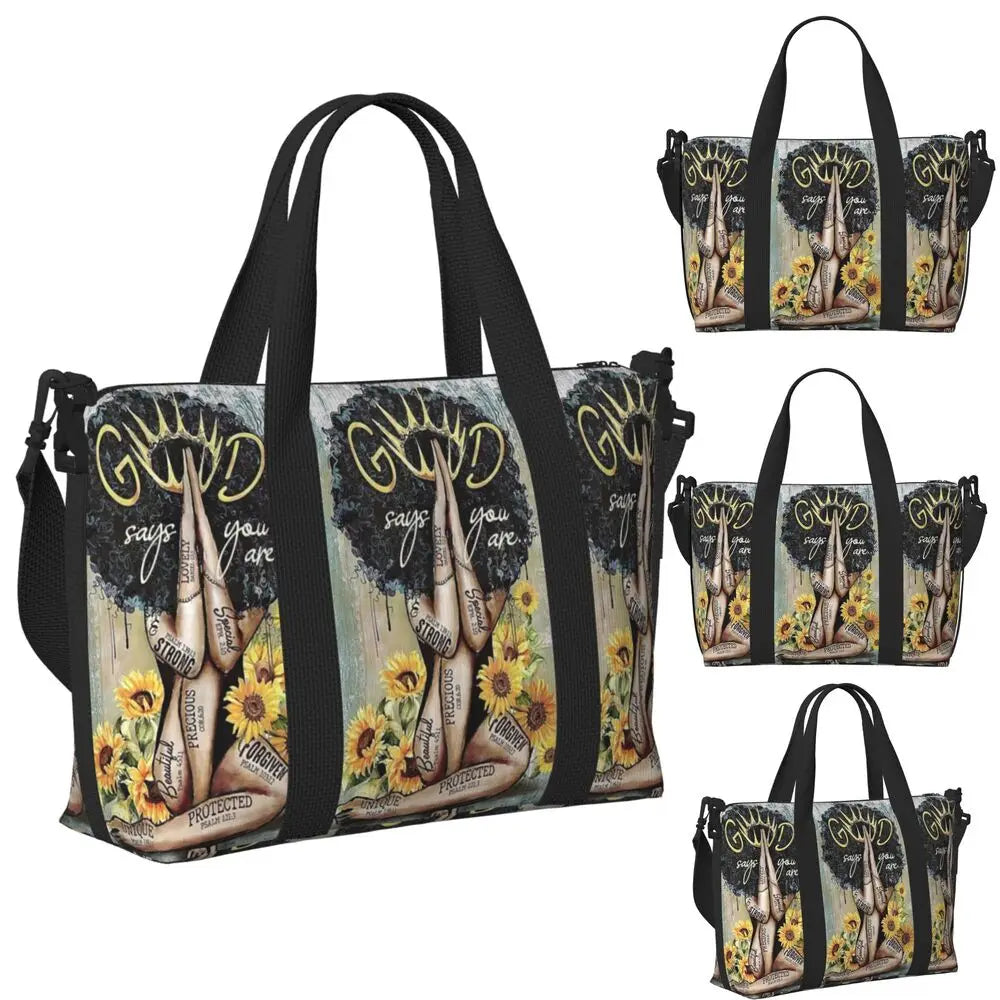 African American Woman Large Capacity Tote Bag | Beach, Gym & Travel Duffle