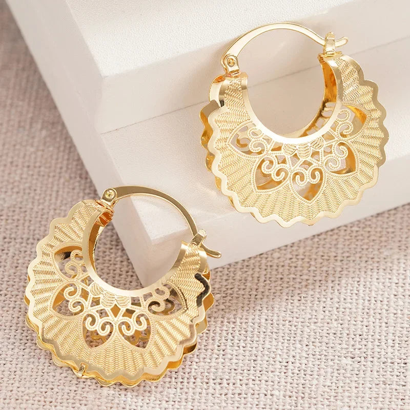 CZ Hollow Flower Hoop Earrings | Elegant Cubic Zirconia Ethnic Style Earrings for Women