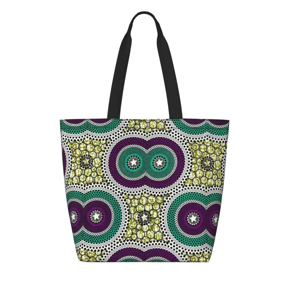 African Ankara Print Canvas Tote Bag | Washable Bohemian Shoulder Shopper
