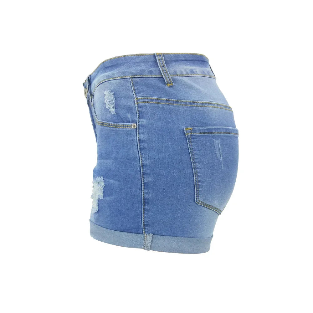Washed Ripped Denim Shorts | Mid-Waist Street Style for Women