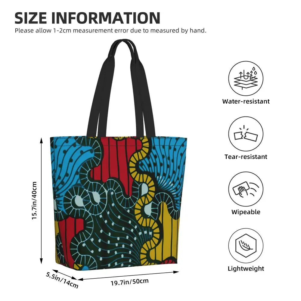 African Ankara Print Canvas Tote Bag | Washable Bohemian Shoulder Shopper