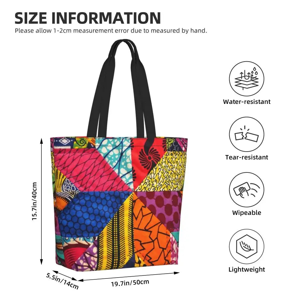 African Ankara Print Canvas Tote Bag | Washable Bohemian Shoulder Shopper