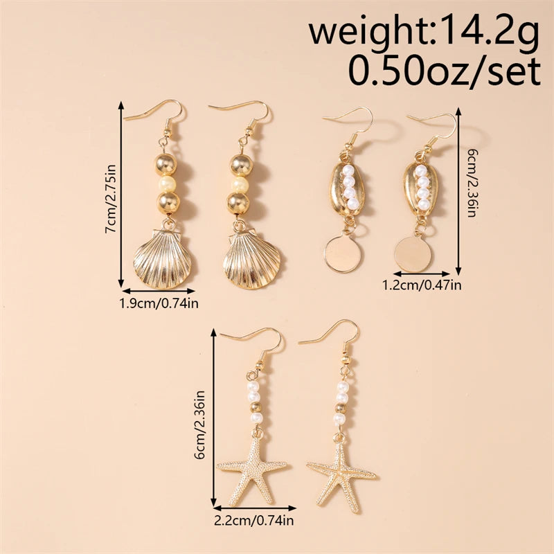 Starfish Shell Drop Earrings Set | 3 Pairs Handmade Beach Jewelry