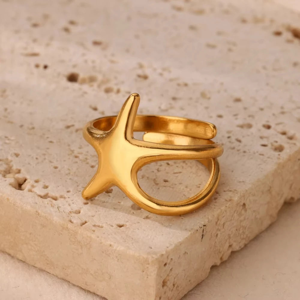 Zircon Geometric Ring Collection | 18K Gold-Plated Adjustable Stainless Steel Rings for Women