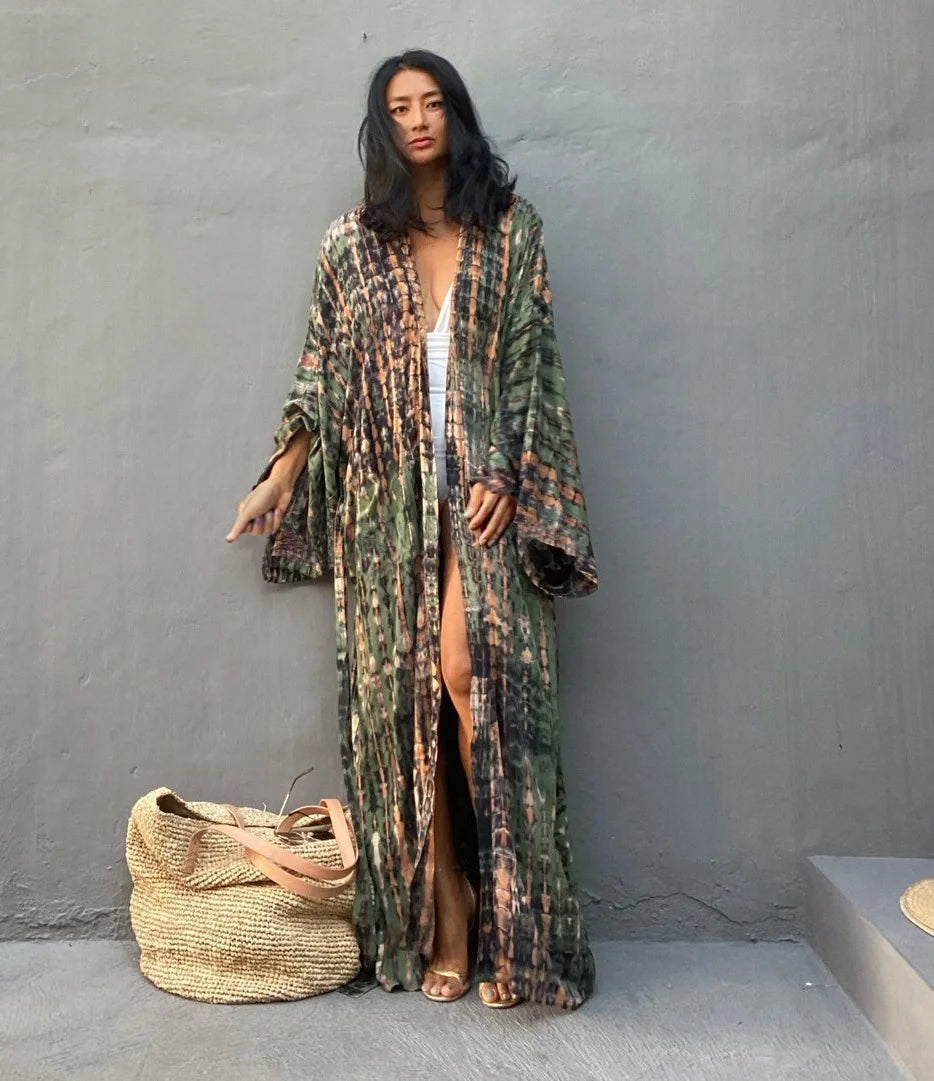 Tie Dye Kimono Wrap Dress | Self-Belted Beach Cover-Up for Women