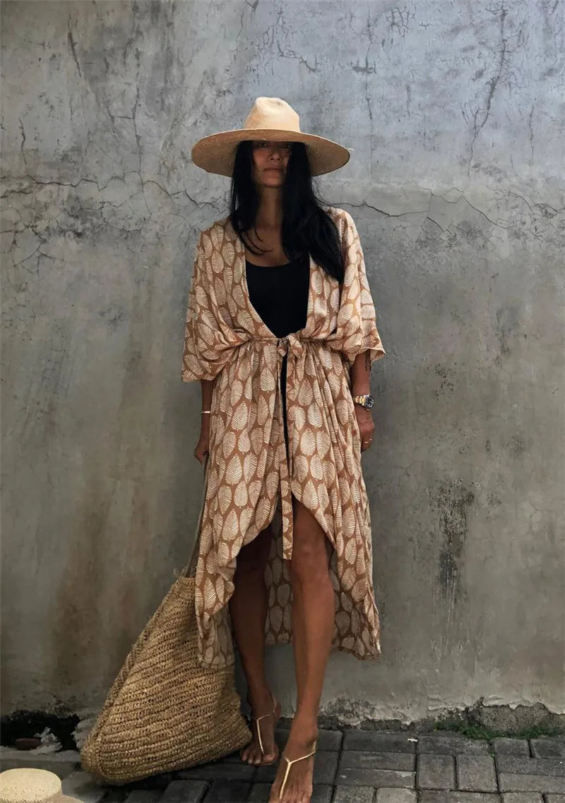 Kimono Beach Cover-Up | Boho Open Front Swimsuit Cover Up for Women