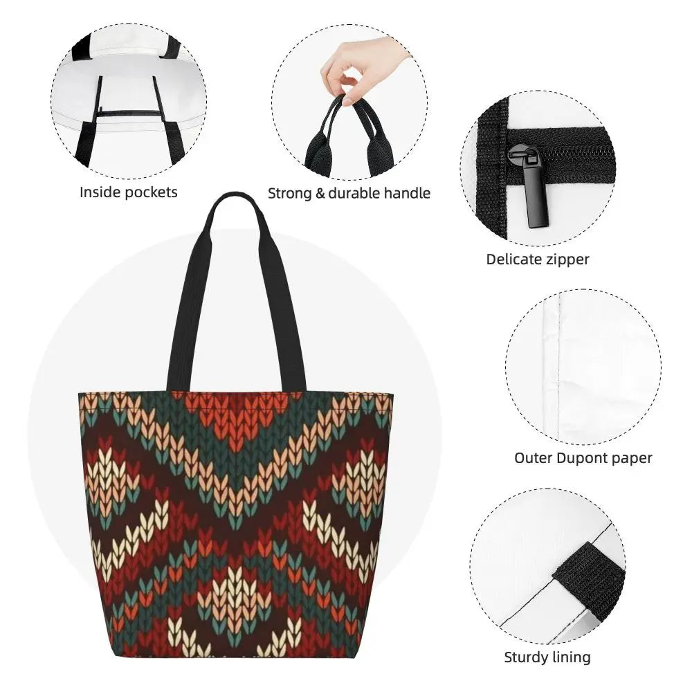 African Ankara Print Canvas Tote Bag | Washable Bohemian Shoulder Shopper