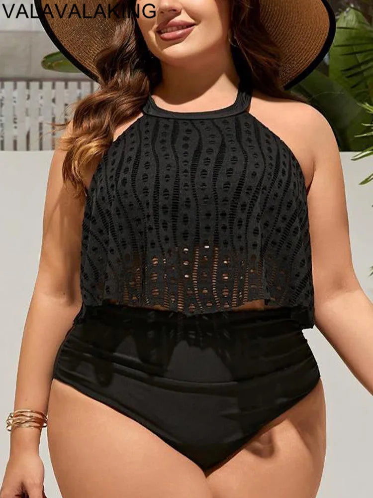 Women's Plus Size Solid Tankini Set | High-Waist Brazilian Two-Piece Swimsuit | Curvy Swimwear 0XL–4XL