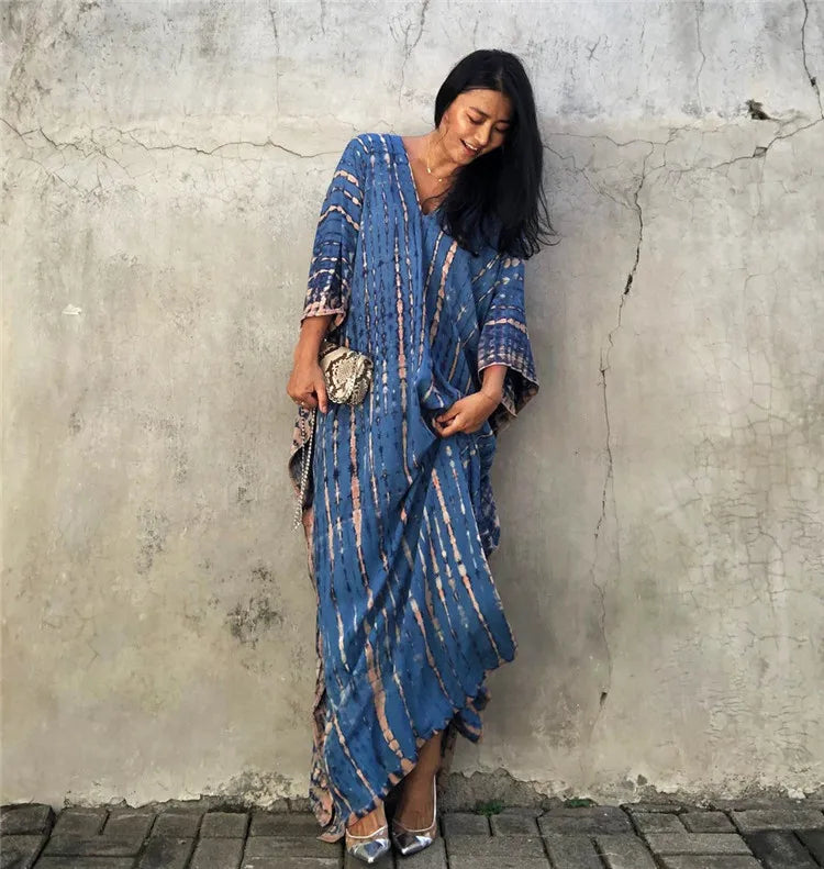 Bohemian Striped Beach Dress | Printed Kaftan Swimsuit Cover Up for Women