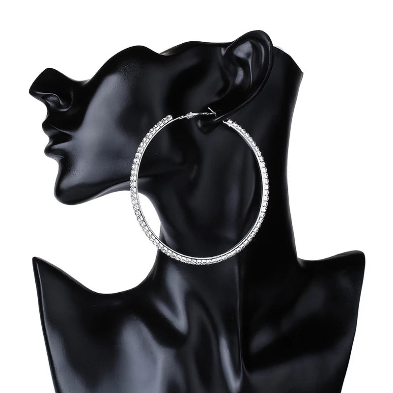 Crystal Rhinestone Big Hoop Earrings | 30–80mm Circle Hoops in Gold, Silver, Black & Rose Gold