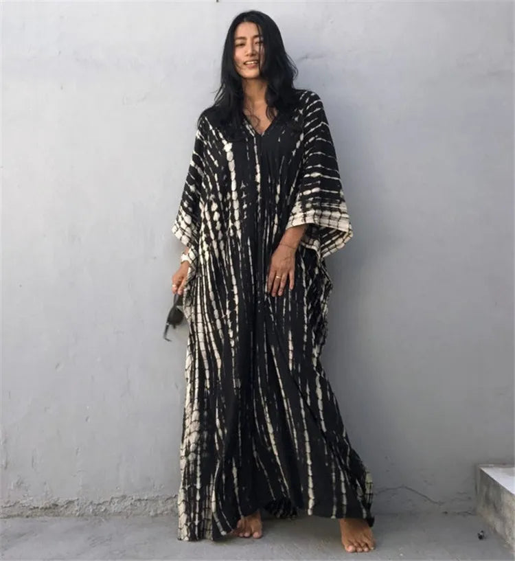 Bohemian Striped Beach Dress | Printed Kaftan Swimsuit Cover Up for Women