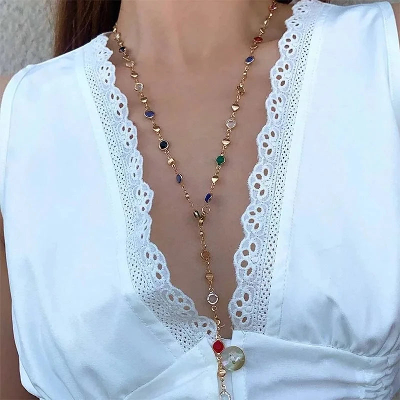 Colorful Long Tassel Rhinestone Choker Necklace | Boho Crystal Zircon Statement Necklace for Women