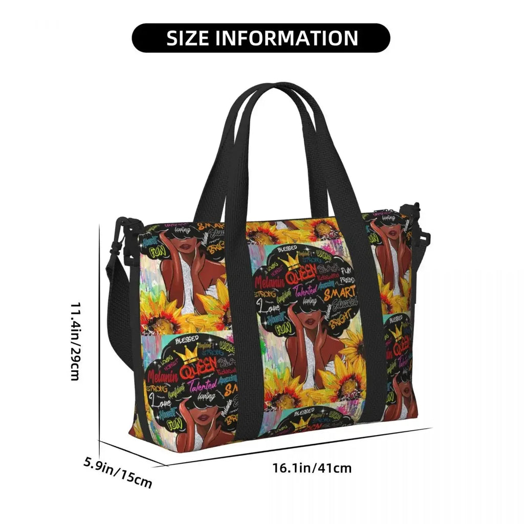 African American Woman Large Capacity Tote Bag | Beach, Gym & Travel Duffle