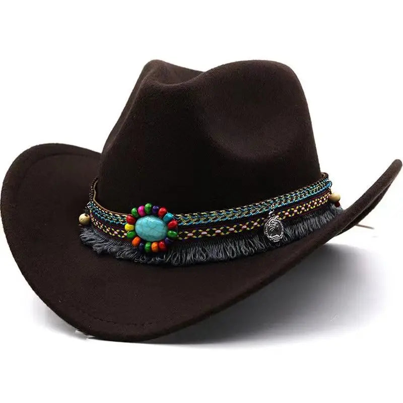 Wool Tassel Belt Western Fedora Hat
