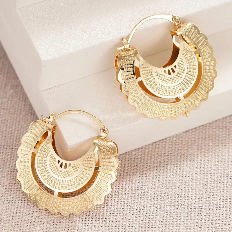 CZ Hollow Flower Hoop Earrings | Elegant Cubic Zirconia Ethnic Style Earrings for Women