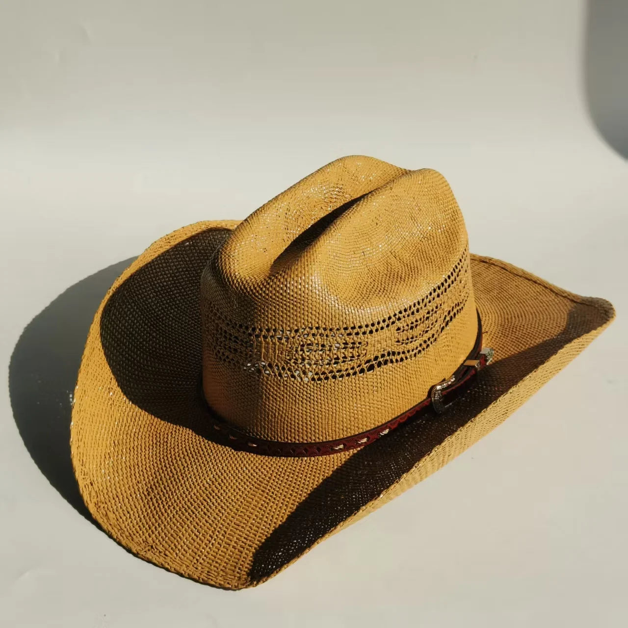 Western Straw Cowboy Hat with Turquoise Bolo Tie