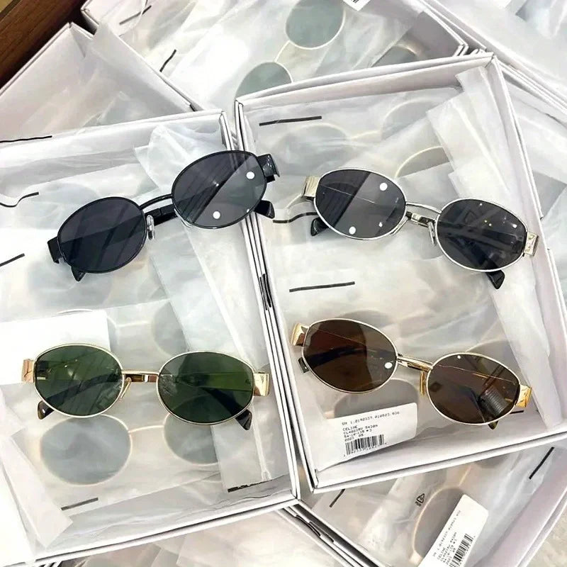 Trendy Oval Sunglasses | Metal Frame UV400 Shades for Women