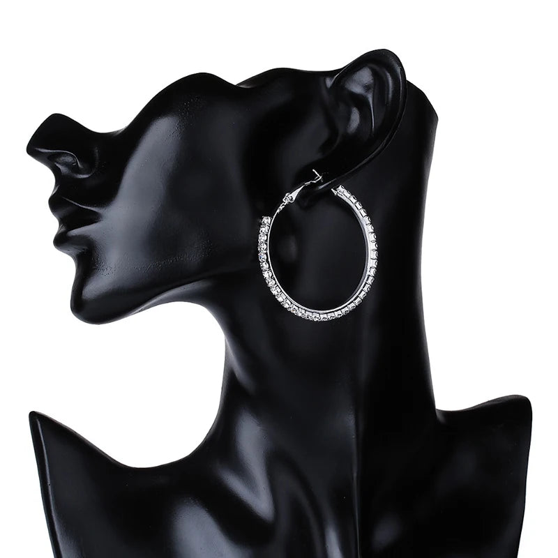 Crystal Rhinestone Big Hoop Earrings | 30–80mm Circle Hoops in Gold, Silver, Black & Rose Gold