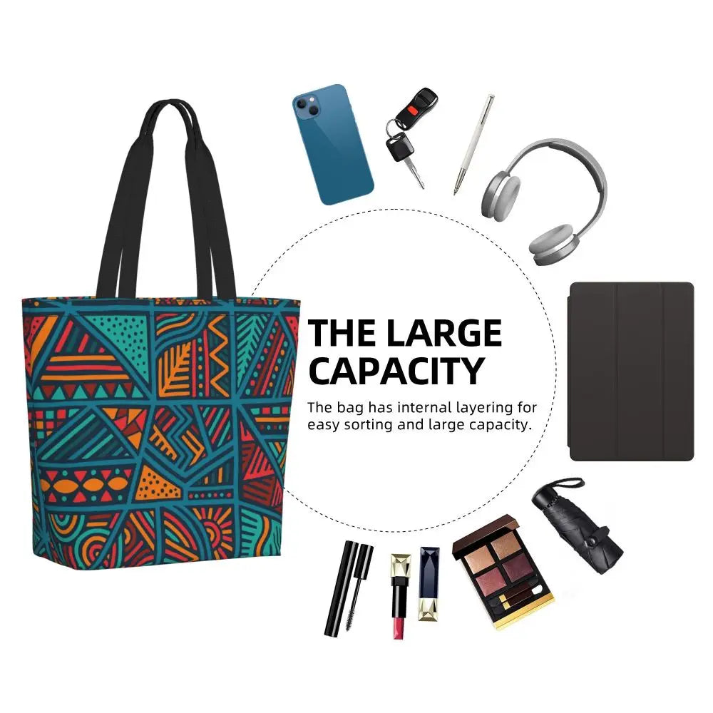 African Ankara Print Canvas Tote Bag | Washable Bohemian Shoulder Shopper
