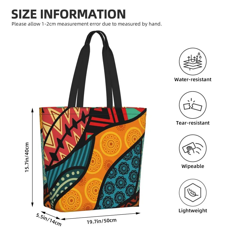 African Ankara Print Canvas Tote Bag | Washable Bohemian Shoulder Shopper