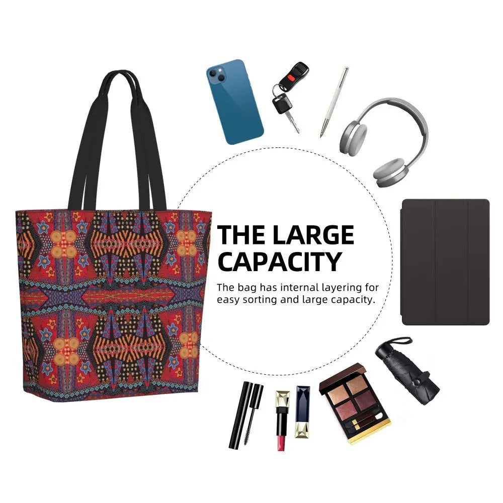 African Ankara Print Canvas Tote Bag | Washable Bohemian Shoulder Shopper
