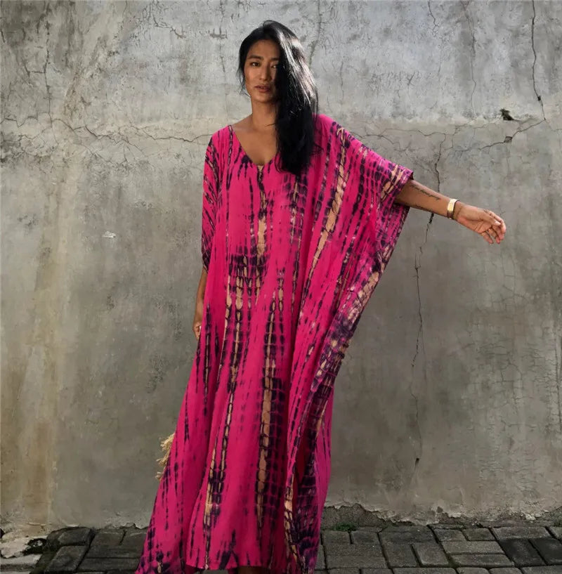 Bohemian Striped Beach Dress | Printed Kaftan Swimsuit Cover Up for Women