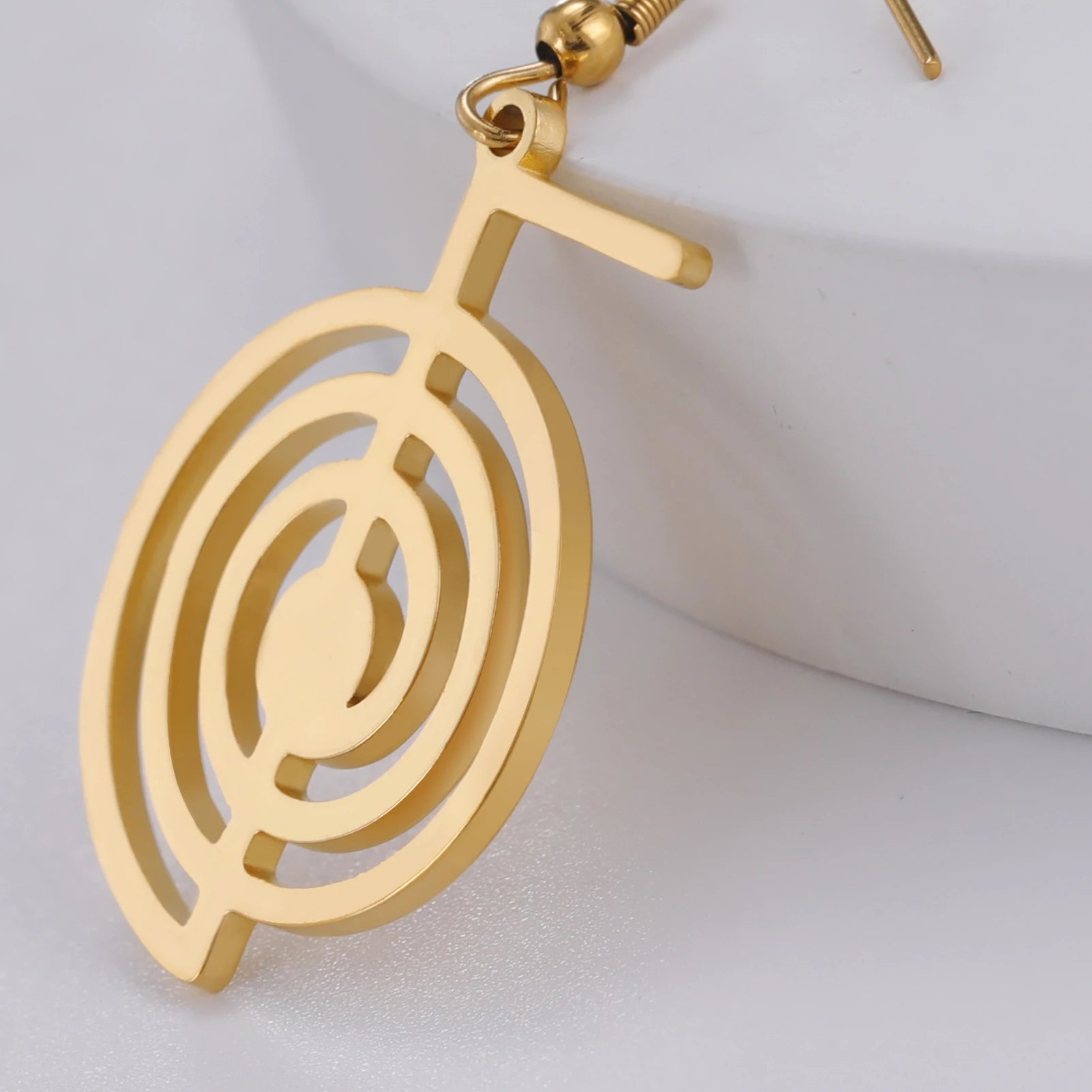 Geometric Spiral Symbol Stainless Steel Earrings | Yoga Power Drop Earrings for Women